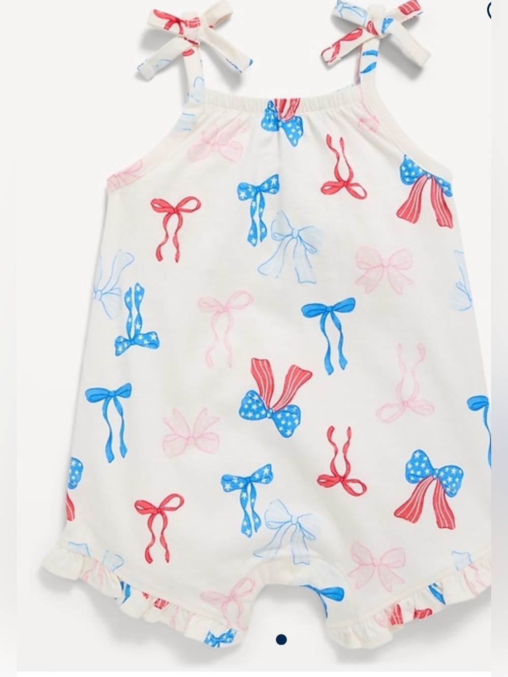 NEW…Girls White Bow-Print Tie-Shoulder Romper